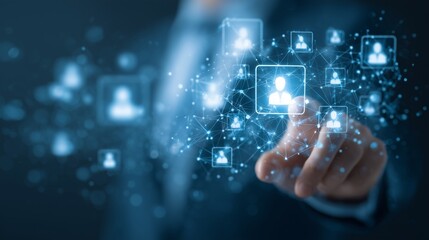 Interactive Touchpoint with Digital Network of User Profiles and Connections Highlighting Modern Technology Engagement