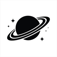 Planet with Rings Icon – Vector Silhouette of Saturn Style Celestial Body © Journey