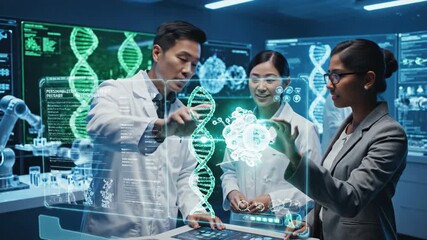 Scientists Collaborate on Futuristic DNA Research in High-Tech Laboratory. - Powered by Adobe