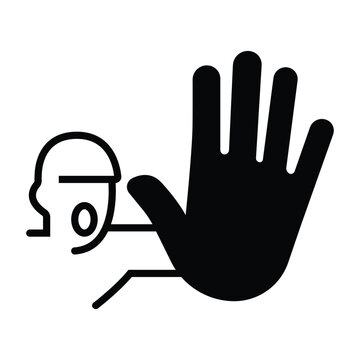 Minimalist No Unauthorised Entry Icon with Stop Hand Gesture and Person Silhouette for Security Signage Restricted Access Control and Privacy Information - High Vectorial Stock Image