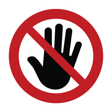 Universal No Entry Prohibitory Symbol with Red Circle Slash and Black Stop Hand Gesture Icon for Safety Signage Access Control and Restricted Area Compliance - High Vectorial Stock Image
