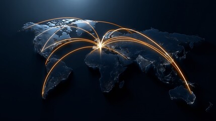Global Connectivity and Data Flow Visualized Through Dynamic Light Connections on a World Map