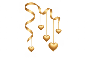 Golden ribbon hanging hearts for valentine's day love celebration