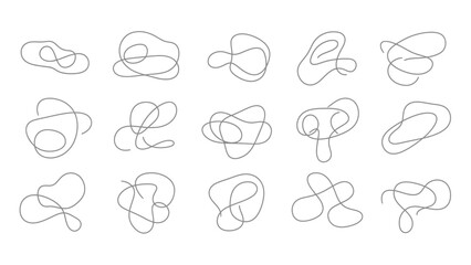 Abstract tangled line shapes set, modern minimalist design elements.