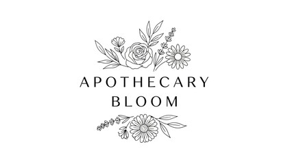 Apothecary Bloom Logo with Elegant Floral Line Art Design.