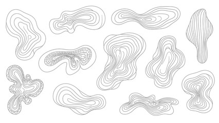 Abstract Topographic Line Art Shapes Collection.