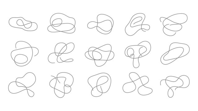 Abstract tangled line shapes set, modern minimalist design elements.