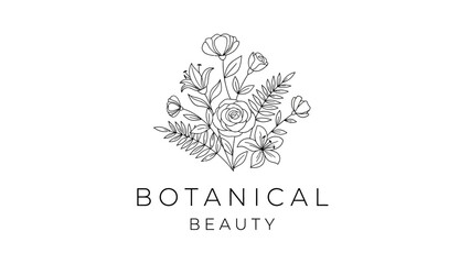 Elegant Botanical Beauty Logo with Hand-Drawn Floral Bouquet Design.