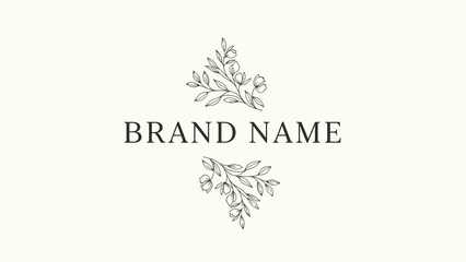 Elegant Botanical Brand Name Logo with Delicate Leaf and Berry Illustrations.