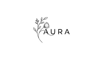 Obraz premium Elegant Botanical Logo Design with AURA Text.