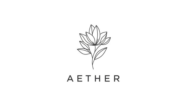 Elegant Aether Logo with Minimalist Floral Design.