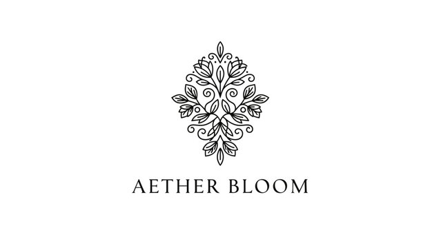 Elegant Aether Bloom logo with intricate floral design and delicate leaves.