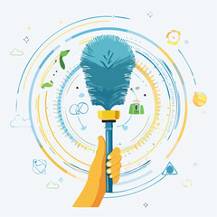 Hand holding a blue duster for cleaning