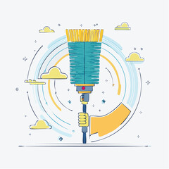 Hand holding a cleaning brush with abstract background