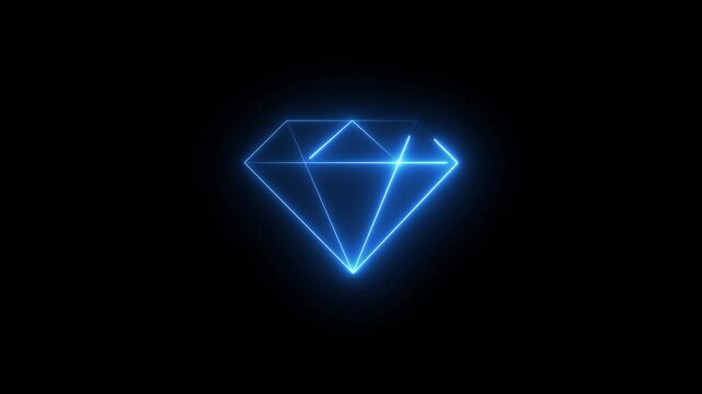 diamond icon neon animated neon diamond icon.Glowing neon diamond icon animation against black background illustrating value and luxury. Diamond.4k