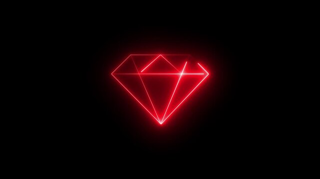 diamond icon neon animated neon diamond icon.Glowing neon diamond icon animation against black background illustrating value and luxury. Diamond.4k