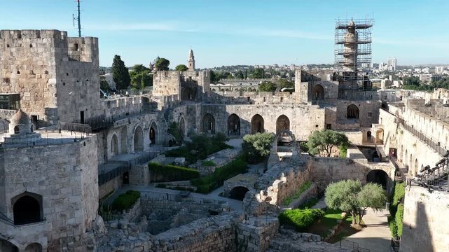 Aerial view of Tower of David Citadel

Aerial view of the Tower of David Citadel in the Old City of Jerusalem, Israel, November 2025
