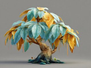 Fantasy tree with teal and gold leaves
