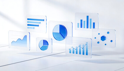 abstract representation of data analytics and business intelligence concepts visualized through floating charts and graphs in a modern style high quality