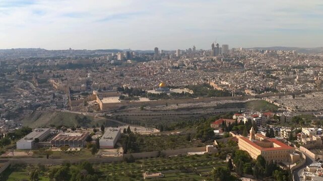 Aerial Jerusalem Old City Panorama
Aerial view of Jerusalem featuring the Old City walls and the Dome of the Rock within the wider cityscape, Israel, November 2025.
