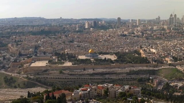 Aerial Jerusalem Old City Panorama
Aerial view of Jerusalem featuring the Old City walls and the Dome of the Rock within the wider cityscape, Israel, November 2025.
