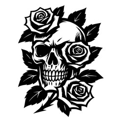 Obraz premium Luxurious vector of skull and rose. Symbolizes the balance between good and evil. Suitable for use on tattoos, logos, flags, t-shirts and stickers