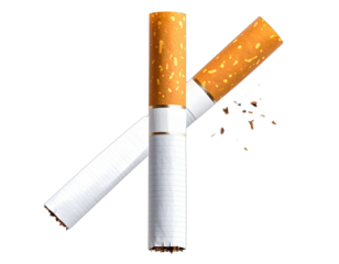Two filter-tipped cigarettes, one overlapping another, isolated against a black background