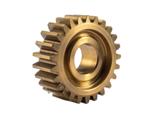 Gleaming, precision-cut mechanical gear, boasting gold color and a symmetrical, detailed design