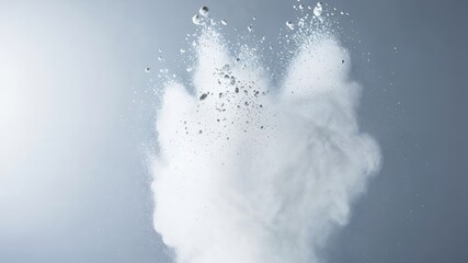 White Powder Explosion in Studio Setting with Grey Background for Photography and Design