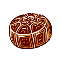 Moroccan leather pouf ottoman with traditional geometric ornament, round floor cushion, ethnic home decor element, cultural travel symbol, cartoon flat style, vector illustration.