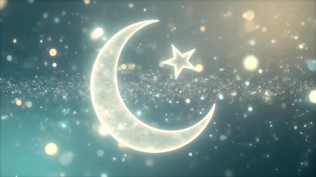 Luxurious Ramadan scene with golden Islamic patterns on a dark wall, soft focus