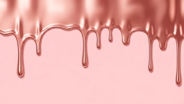 Rose Gold Metallic Paint Dripping Down Pink Background.
