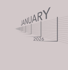 January 2026 is depicted with a fence in the snow image that is a 3-d illustration.