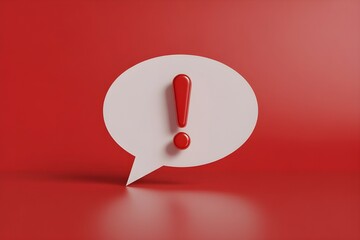 A white speech bubble with a red exclamation mark on a red background