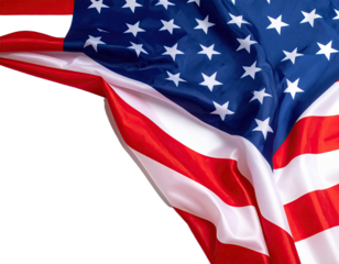 A detailed image of the folded US flag, with stars, stripes, and billowing fabric