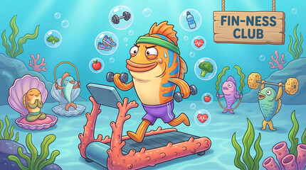 Obraz premium Funny Fitness Fish Living a Healthy Lifestyle