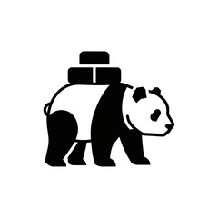 Naklejka premium Vector icons Minimalist Black and White Panda Carrying Blocks Icon. EPS Editable
