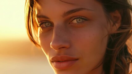 Gorgeous model posing against sunset backdrop