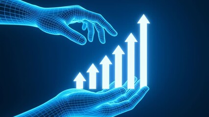 Blockchain based technology business digital software development network security background glowing hands nurture growing chart with ascending arrows expressing confident progress and innovation - Powered by Adobe