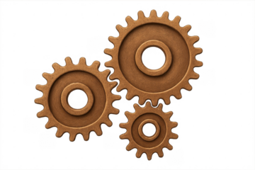 Three bronze gears connecting for industrial mechanism technology