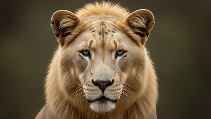 Majestic Male Lion With Golden Mane Gazing Intensely Forward in a Close-Up Portrait