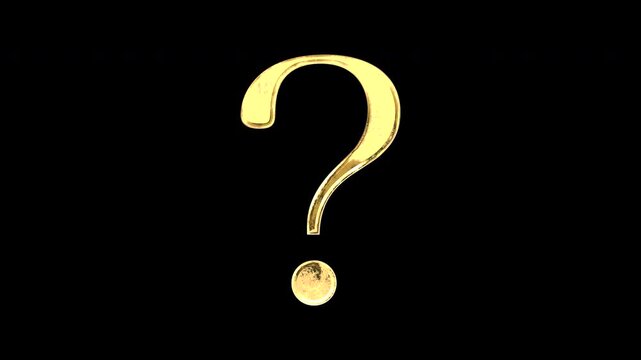 Gold question mark, light reflecting and patterns shifting, alpha channel
