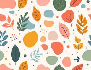 Vibrant Autumn Botanical Pattern Abstract Organic Shapes Colorful Minimalist Design Background