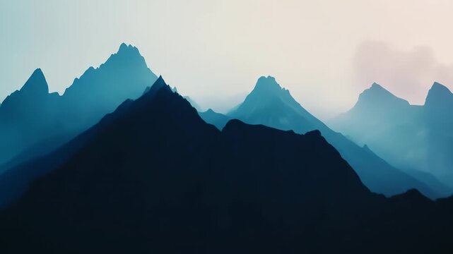 Abstract mountain range silhouette against hazy sky peaceful landscape