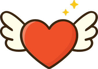 Red heart with cream wings and yellow stars angel wings flying heart