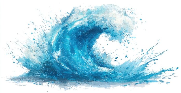 Dynamic illustration of a blue wave against a white background