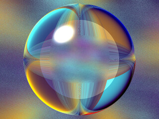 A colorful sphere with a blue center and a yellow rim