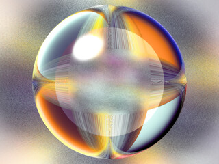 A blurry image of a colorful sphere with a white dot in the center