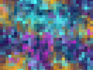 A colorful pixelated background with a blue and purple hue