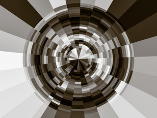 A blurry image of a circle with a lot of black and white squares